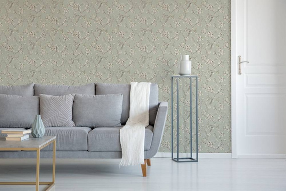 Tapeta 116627 delikatne kwiaty gałązki tle w odcieniu zieleni