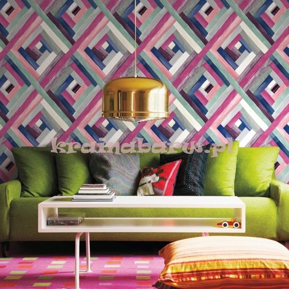 Tapeta  geometryczna kolorowe malowane romby róż granat