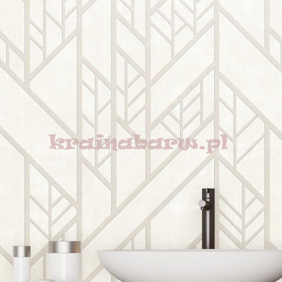 Tapeta geometryczna układ lini i rombów w beżach kremach