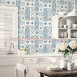 Tapeta z kafelkami w odcieniach niebieskiego  w stylu vintage