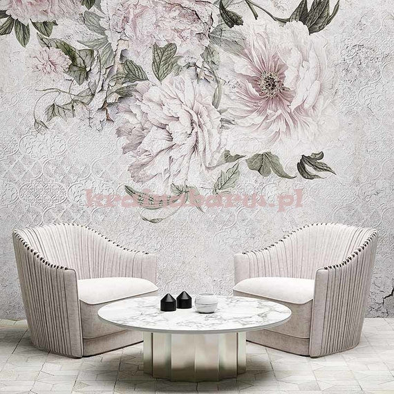 Fototapeta Kwitnące kwiaty na ornamentowej ścianie vintage Solange I