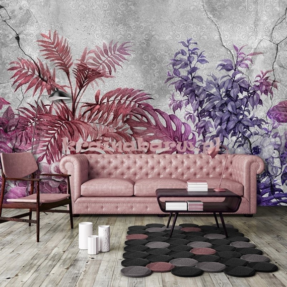 Fototapeta 13577 Rośliny na betonie - różowy