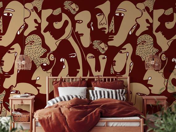 Tapeta artystyczna Wallart Faces Burgundy twarze abstrakcja 