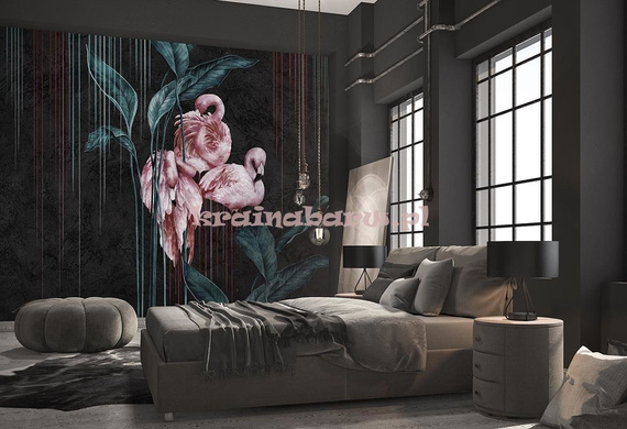 Fototapeta NAKURU I Różowe Flamingi na ciemnym tle