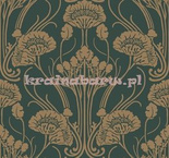 Tapeta Art Déco Kwiatowy Ornament złoty na ciemno zielonym tle