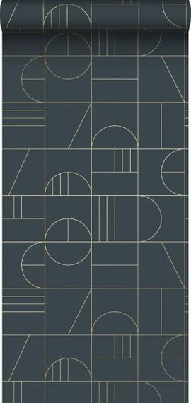 Modna tapeta 139210 geometryczna w stylu Art Deco ciemnoniebieska złota