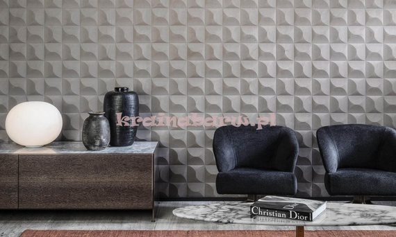 Luksusowa tapeta geometryczna 3D efektowne kwadraty z wypukłymi krągłymi wzorami w beżu