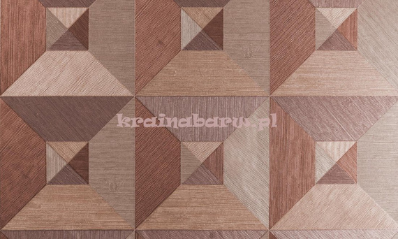 Tapeta geometryczna iluzja 3D kwadraty trójkąty w odcieniach czerwieni i brązu w dotyku strukturą 