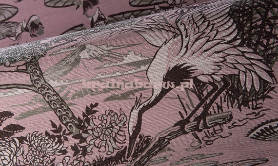 Stylowa tapeta  pawie ptaki   lilie w japońskim ogrodzie w stonowanym różu