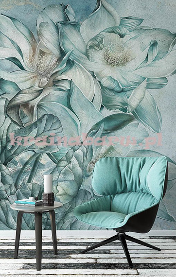 Fototapeta Niebieskie kwiaty na marmurowym tle Calipso I