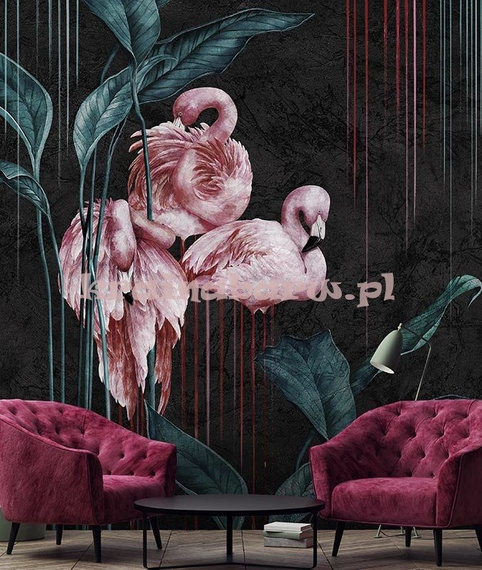 Fototapeta NAKURU I Różowe Flamingi na ciemnym tle