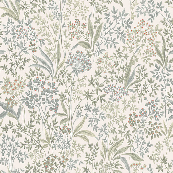 Tapeta 2023 w skandynawskim stylu liście kwiatki szarozielona 