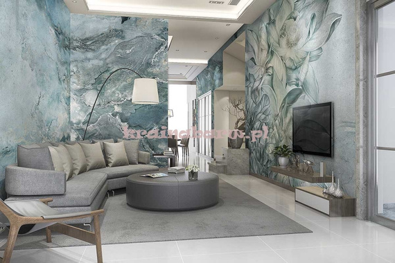 Fototapeta Niebieskie kwiaty na marmurowym tle Calipso I