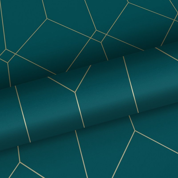 Tapeta 139224 geometryczna w stylu Art Deco turkusowa złota