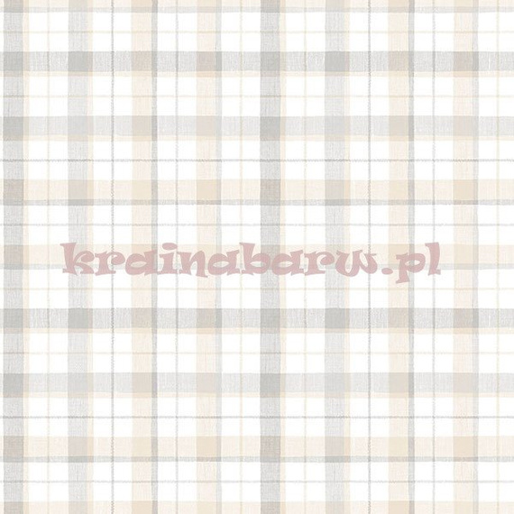 Tapeta w kratę w szarościach, beżu na białym tle