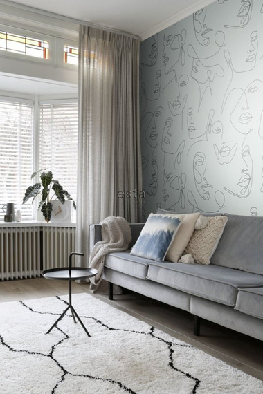 Nowoczesny Mural 158957 Twarze Line Art  Faces na szarozielonym tle