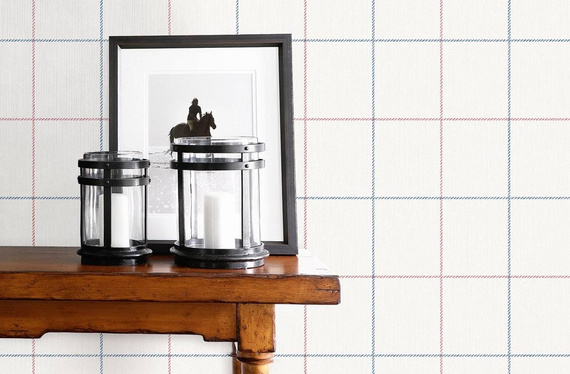 Tapeta tekstylna YM30912  krata granatowo biała na błękitnym tle 