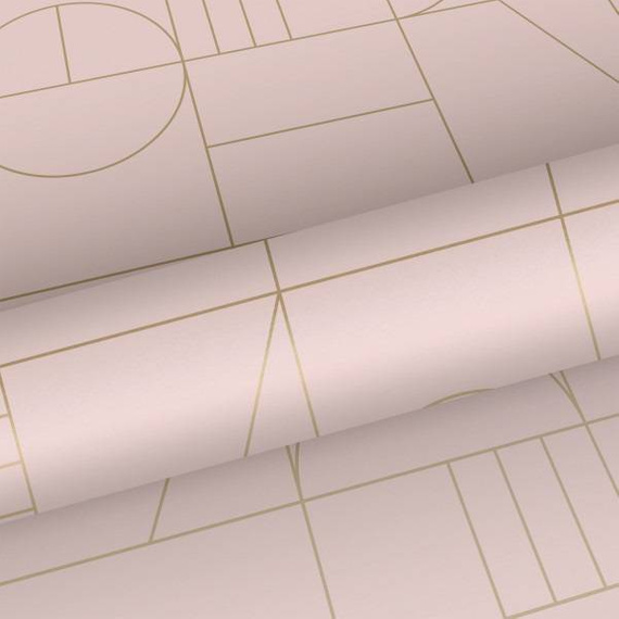 Modna tapeta 139207 geometryczna w stylu Art Deco blady róż i złoto