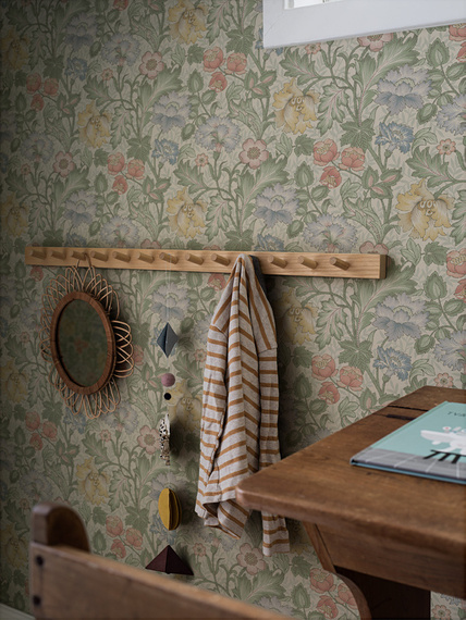 Mural 2036 w skandynawskim stylu kolorowe kwiaty liście na jasnym tle