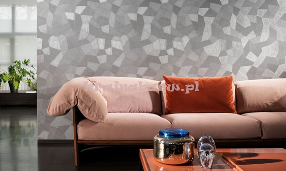 Tapeta geometryczna z wielokątami w ciemnym niebieskim z wyczuwalną strukturą  i efektem 3D