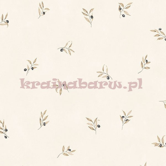 Tapeta z  oliwką i beżowymi listkami na kremowym tle