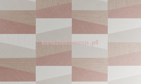 Tapeta geometryczna prostokąty i trapezy w beżach szarościach i różowobrązowm z wyczuwalną strukturą  i efektem 3D