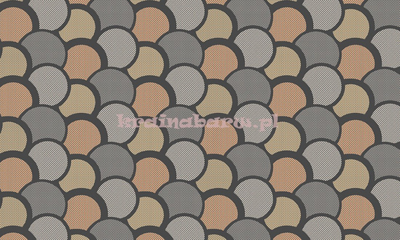 Tapeta geometryczna z kulistymi wzorami w szarościach  z brzoskwiniowym akcentem  w stylu Art  Deco