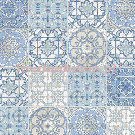 Tapeta z kafelkami kolorach niebieskich  beżowych vintage