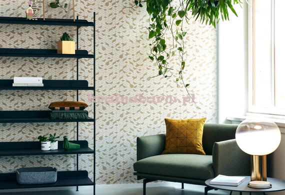 Nowoczesna tapeta geometryczna 3D srebrzysto  ruda