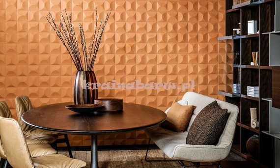 Luksusowa tapeta geometryczna 3D efektowne kwadraty z wypukłymi krągłymi wzorami w pomarańczowym