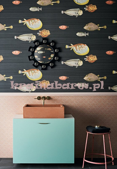 Oryginalna tapeta akwarium  zachwycające ryby na granatowym tle