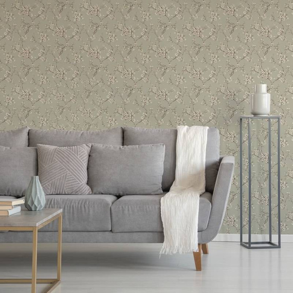 Tapeta 116627 delikatne kwiaty gałązki tle w odcieniu zieleni