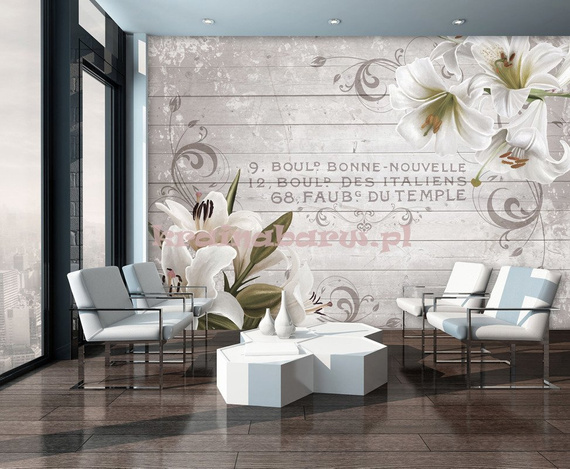Fototapeta 10050 Białe Lilie Na Deskach