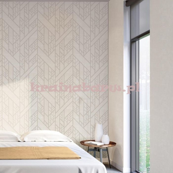 Tapeta geometryczna układ lini i rombów w beżach kremach