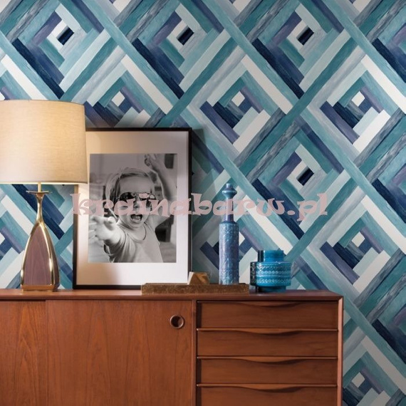 Tapeta  geometryczna kolorowe malowane romby w odcieniach niebieskiego zielonego