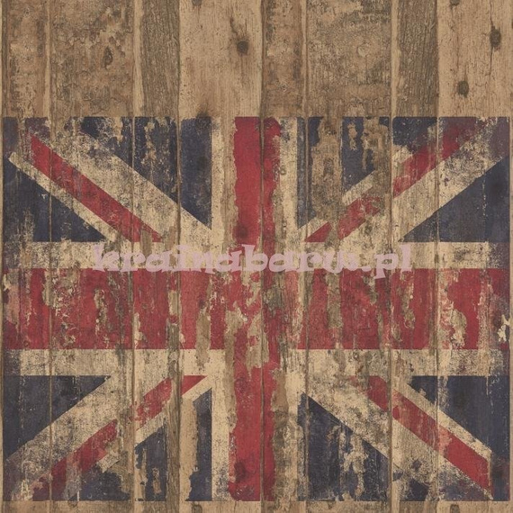  Tapeta stare deski  w brązach i brytyjska flaga 