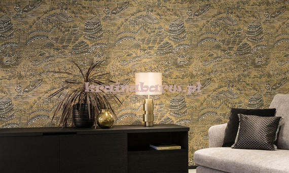 Stylowa tapeta z japońskimi scenkami na matowym  kremowym tle