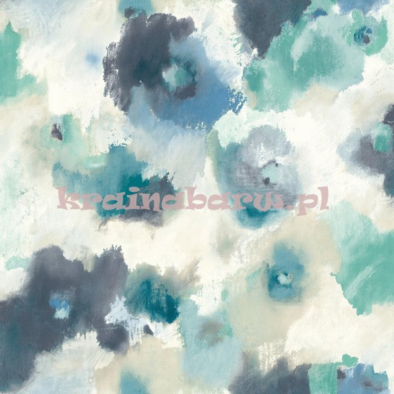 Tapeta malowane kwiaty niebiesko zielone turkusowe