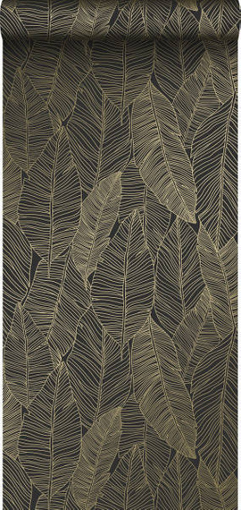 Tapeta 139126 złote liście na czarnym tle