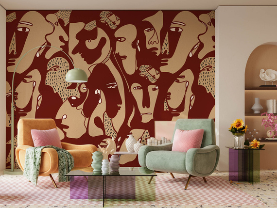 Tapeta artystyczna Wallart Faces Burgundy twarze abstrakcja 