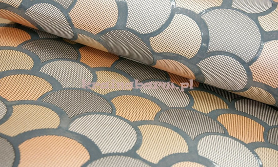 Tapeta geometryczna z kulistymi wzorami w delikatnych zieleniach szarości z oliwkowymi konturem  w stylu Art  Deco