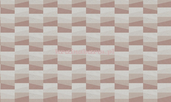 Tapeta geometryczna prostokąty i trapezy w beżach szarościach i różowobrązowm z wyczuwalną strukturą  i efektem 3D