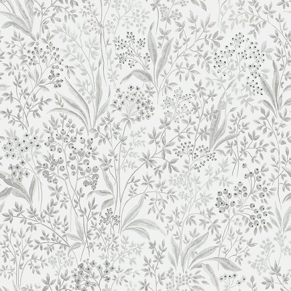 Tapeta 2023 w skandynawskim stylu liście kwiatki szarozielona 