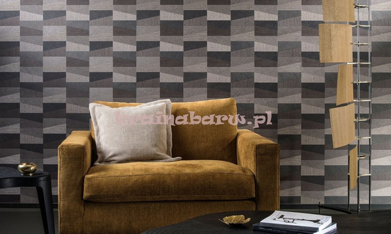 Tapeta geometryczna prostokąty i trapezy w odcieniach beżowych z wyczuwalną strukturą  i efektem 3D