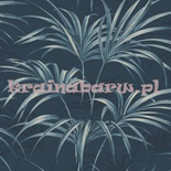 Nowoczesna tapeta z liśćmi palmy w niebieskich odcieniach na granatowym matowm tle