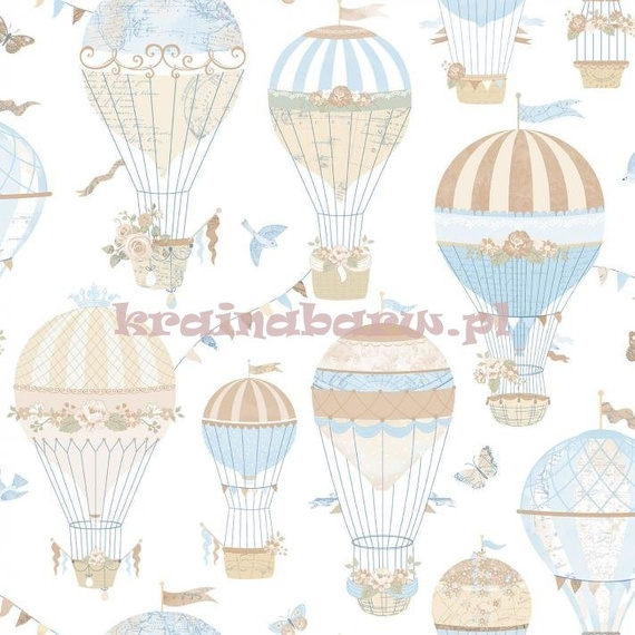 Stylowa tapeta  latające balony niebiesko beżowe