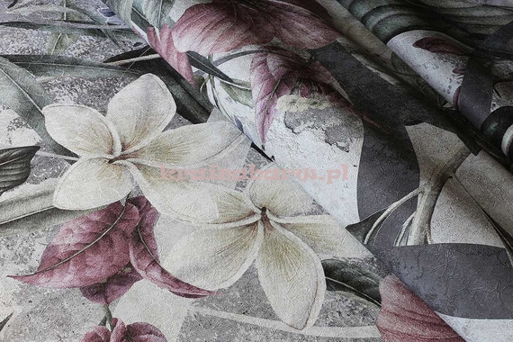 Fototapeta tropikalne kwiaty liście ornamenty w szarościach Bahama 2