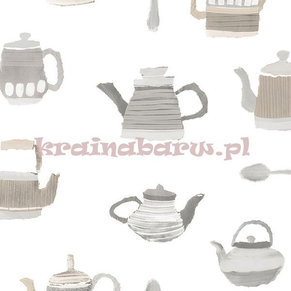 Gładka tapeta z szarymi i beżowymi czajniczkami na białym tle