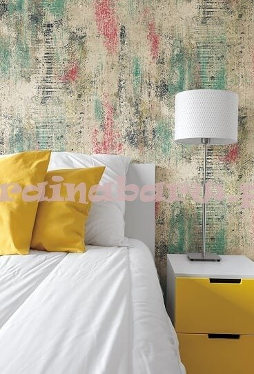 Tapeta kolorowa imitacja przecieranego tynku w niebieskim różowym szarym