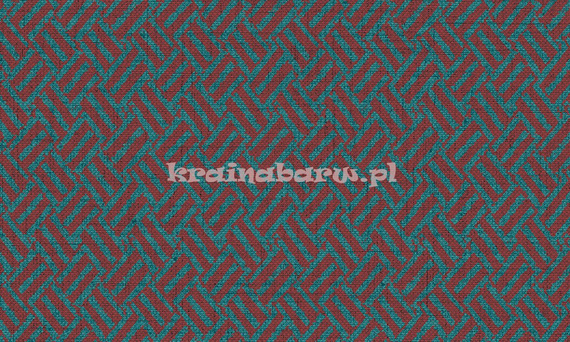 Nowoczesna geometryczna tapeta z  przeplatającymi liniami w ciemnej czerwieni  na niebieskim tle w stylu Art-Deco